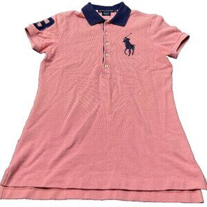 Ralph Lauren Sport Embroidered Big Pony Pink Button Up Polo Shirt Size Small